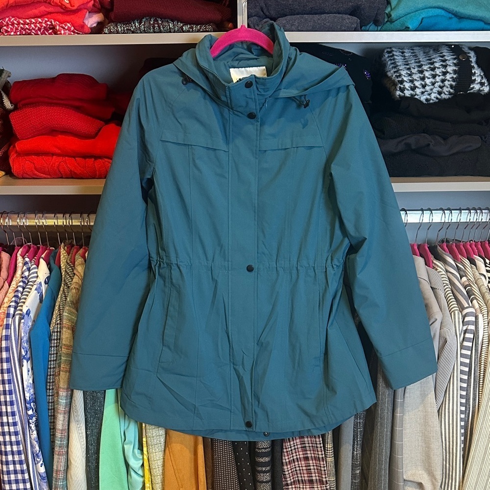 Coldwater Creek teal hooded 2 pocket rain jacket size S